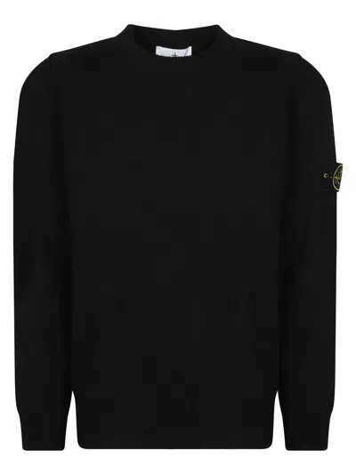 STONE ISLAND STONE ISLAND RIBBED TEXTURE BLACK CREW NECK SWEATER