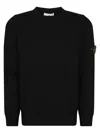Stone Island Ribbed Texture Black Crew Neck Sweater In Black
