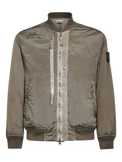 STONE ISLAND RIBBED-TRIMS ZIP-UP BOMBER JACKET