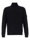 Stone Island Turtleneck Sweater In Virgin Wool With Logo Patch In Blue