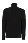 Stone Island Ribbed Wool Turtleneck Pullover In Black