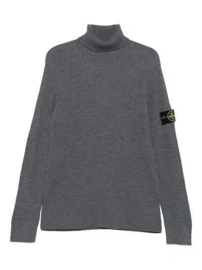 Stone Island Ribbed Turtleneck Sweater In Gray