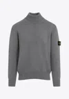 Stone Island Compass-patch Grey Wool Knitwear Jumper In Gray