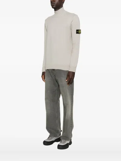 Stone Island Ribbed Turtleneck Sweater In White