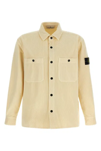 Stone Island Ribbed Velvet Overshirt Shirt And Blouse Beige In Multi
