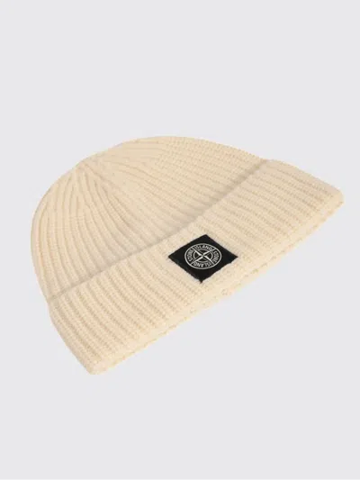 Stone Island Ribbed Virgin Wool Beanie Hat With Compass Logo In Transparent