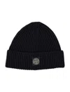 Stone Island Ribbed Knit Fisherman Beanie With Turn-up Cuff In Black