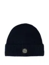 Stone Island Light Wool Knitted Beanie With Compass Patch Accessories In Black