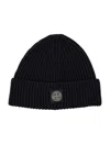 Stone Island Beanie With Compass Logo Patch In Black