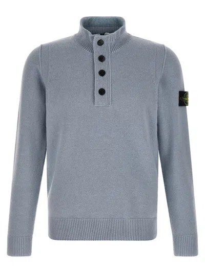 Stone Island Ribbed Wool Blend Sweater In Blue