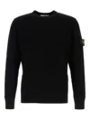 Stone Island Organic Cotton Crew Neck Sweater With English Ribs Knitwear Blue In Black
