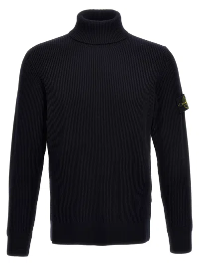 Stone Island Ribbed Wool Sweater In Blue