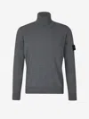 Stone Island Compass-patch Grey Wool Knitwear Jumper In Grey