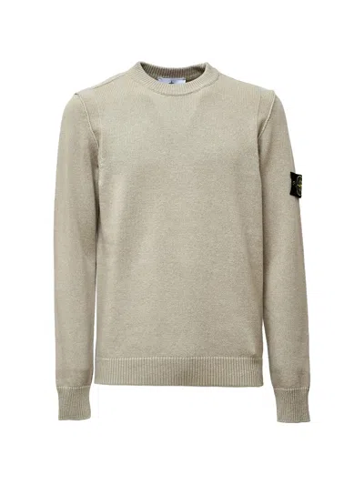 Stone Island Ribbed Wool Sweater With Reversed Shoulder Bands In Neutral