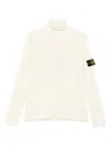 Stone Island Ribbed Wool Turtleneck Pullover In White