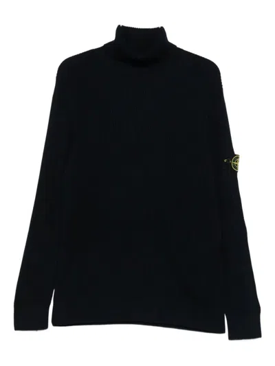 Stone Island Turtleneck Jumper With Finely Ribbed Trims In Black
