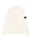 Stone Island Ribbed Wool Turtleneck Sweater Regular Fit In White