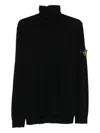 Stone Island Ribbed Wool Turtleneck Pullover In Black