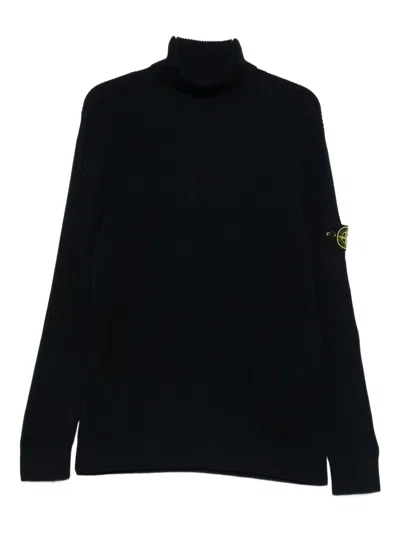 Stone Island Ribbed Wool Turtleneck Sweater In Black