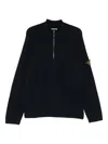 Stone Island Ribbed Zip-neck Sweater In Blue