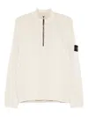 Stone Island White Sweater With Logo Patch On The Sleeve And Front Half Zip Closure In Wool Stretch Man In Neutral