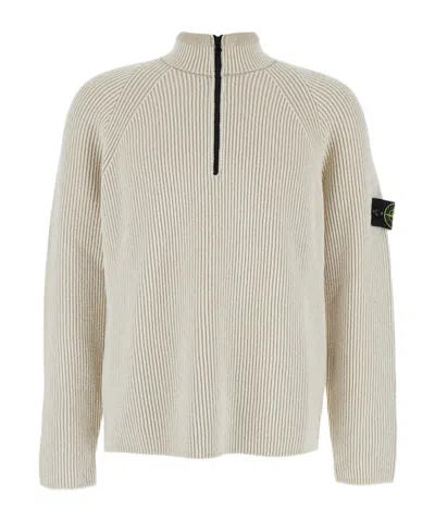 STONE ISLAND RIBBED ZIP-NECK SWEATER