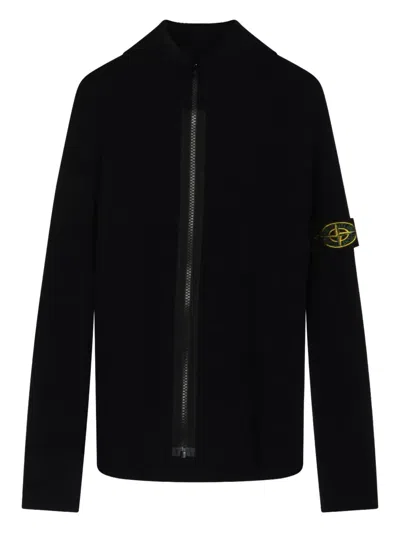 Stone Island Kids' Ribbed Zip-up Sweater In Black