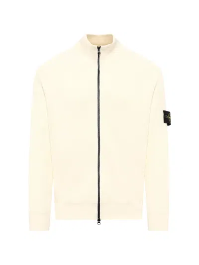 Stone Island Ribbed Zip-up Cardigan In Nude
