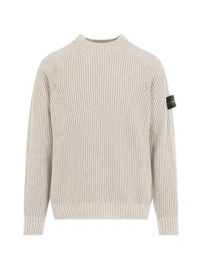 Stone Island Ribbed-knit Compass-patch Sweater In Neutral