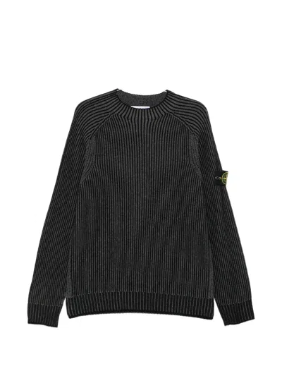 Stone Island Ribbed-knit Logo-patch Jumper In Grey