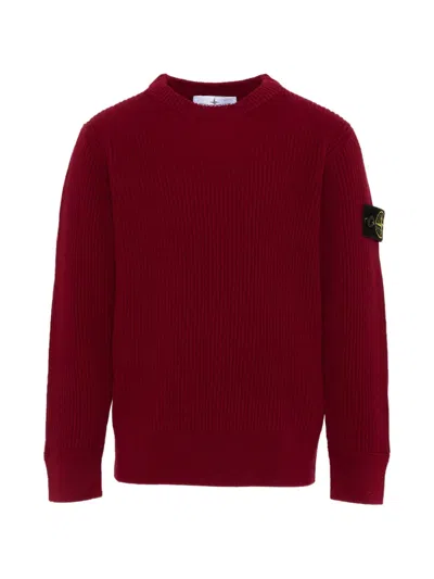 Stone Island Kids' Ribbed-knit Logo-patch Sweater In Red