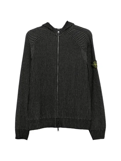 Stone Island Ribbed-knit Zip-up Cardigan In Gray