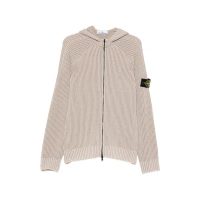 Stone Island Ribbed-knit Zip-up Cardigan In Neutral