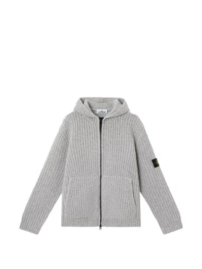 Stone Island Hooded Jacket Front Pockets Ribbed Cuffs Hem In Gray