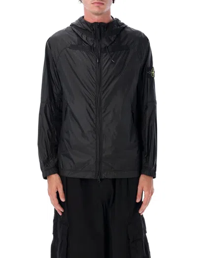 Stone Island Ripstop Light Ht Nylon Light Hooded Jacket In Black