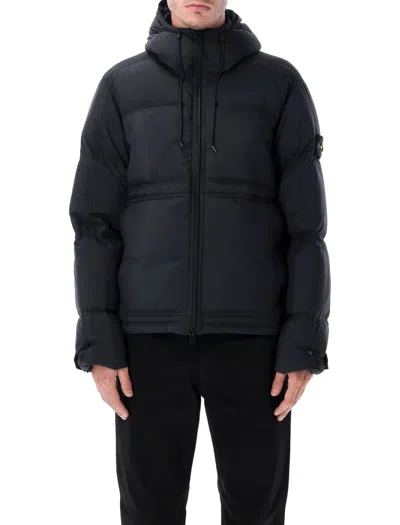 Stone Island Black Down Parka With Hood In Multi