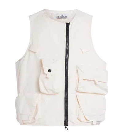 Stone Island Ripstop Zip-up Gilet In White