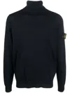Stone Island Black Sweater With High Neck And Patch Logo On The Sleeve In Wool In Black