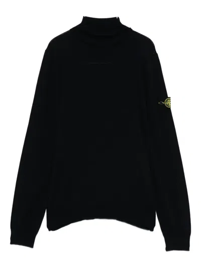 Stone Island Kids' Roll-neck Logo-patch Jumper In Black