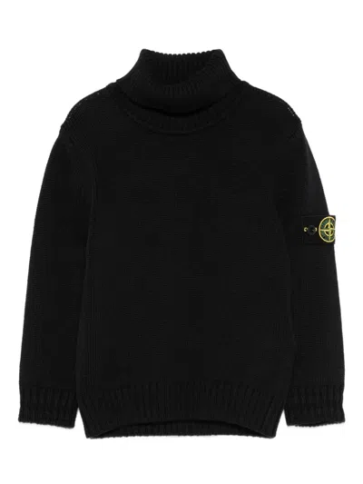 Stone Island Kids' Roll-neck Logo-patch Sweater In Black