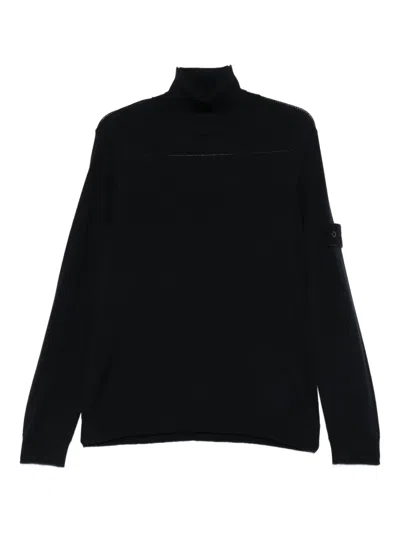 Stone Island Rws Sweater With Arm Patch And Turtleneck In Black