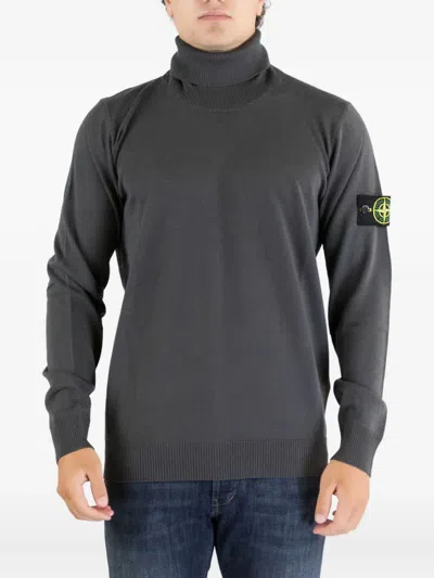 Stone Island Roll-neck Logo-patch Sweater In Gray