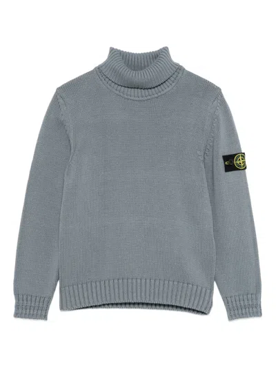 Stone Island Kids' Roll-neck Logo-patch Sweater In Gray