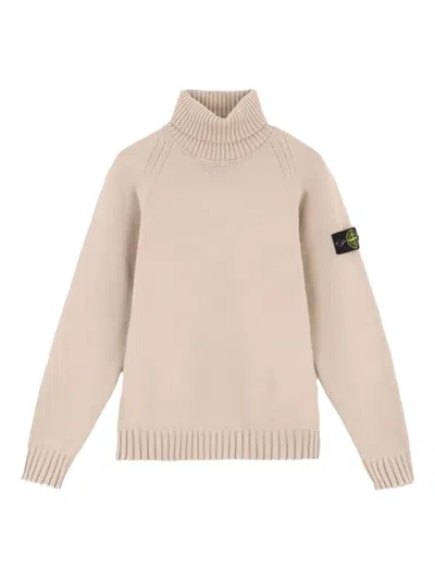 Stone Island Kids' Roll-neck Logo-patch Sweater In Nude