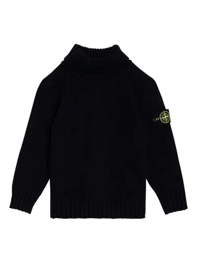 Stone Island Kids' Roll-neck Patch-pocket Sweater In Black