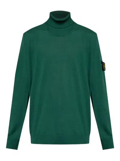 Stone Island Roll-neck Patch-pocket Sweater In Green