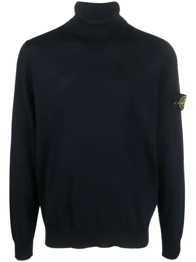 Stone Island Roll-neck Fine Knit Wool Jumper Clothing In Blue