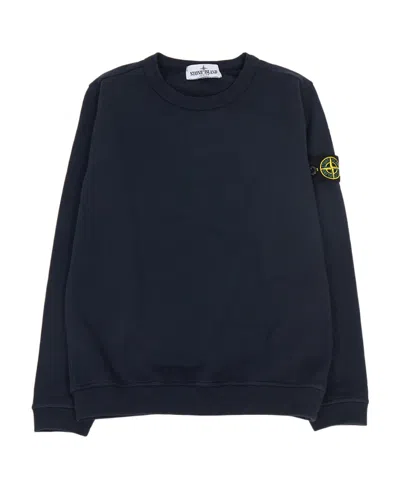 Stone Island Round Collar Long Sleeve Sweater In Blue