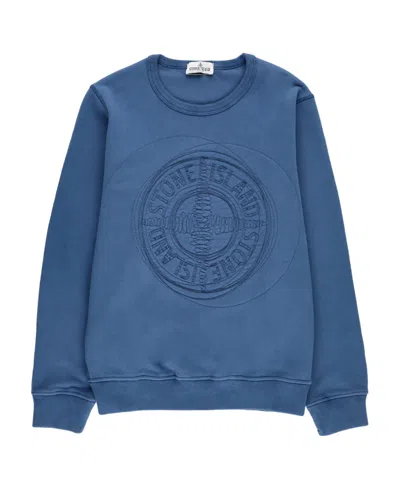 Stone Island Round Collar Long Sleeve Sweater In Blue