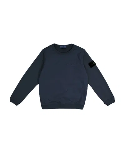 Stone Island Round Collar Long Sleeve Sweater In Blue